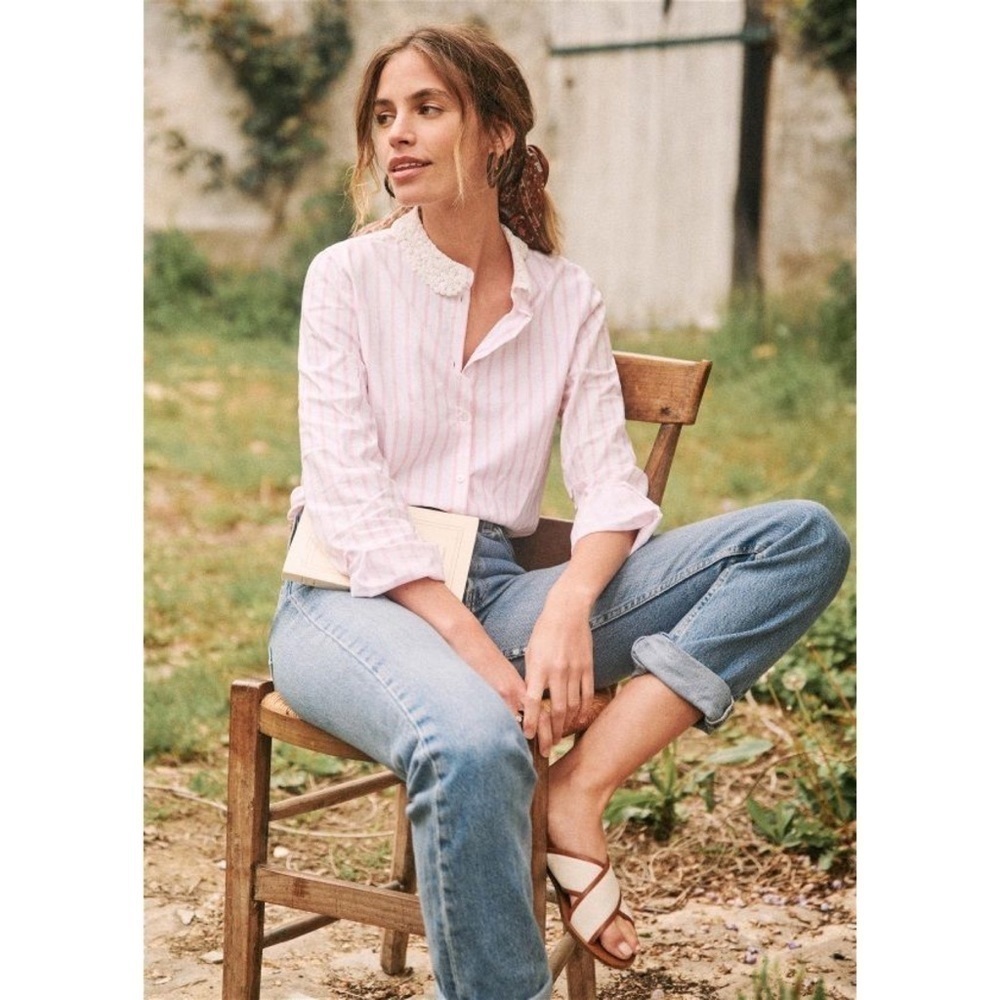 Sezane Pink Striped Button Down Shirt